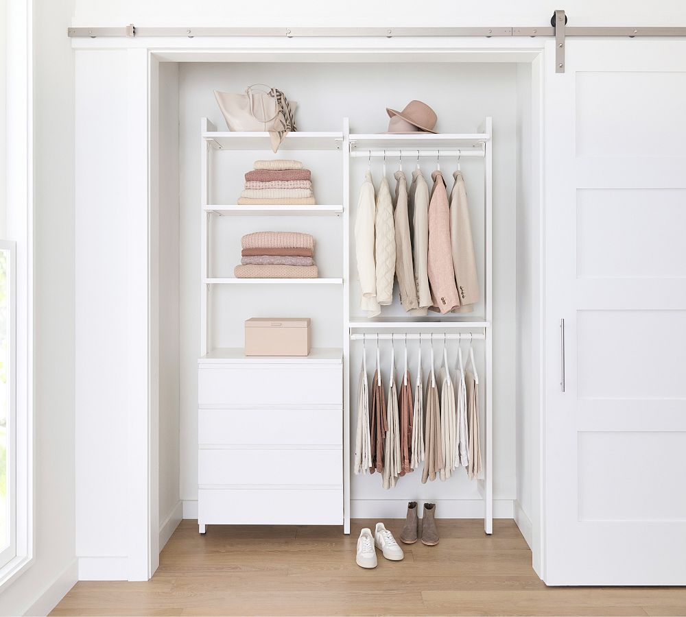 Essential&#160;Reach-In&#160;Closet by Hold Everything,&#160;5' Hanging System with&#160;4 Drawers&#8203;