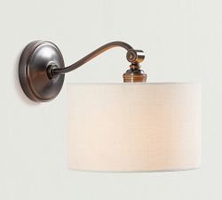 Linen Drum Shade Curved Arm Sconce (10'')