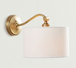 Linen Drum Shade Curved Arm Sconce (10'')