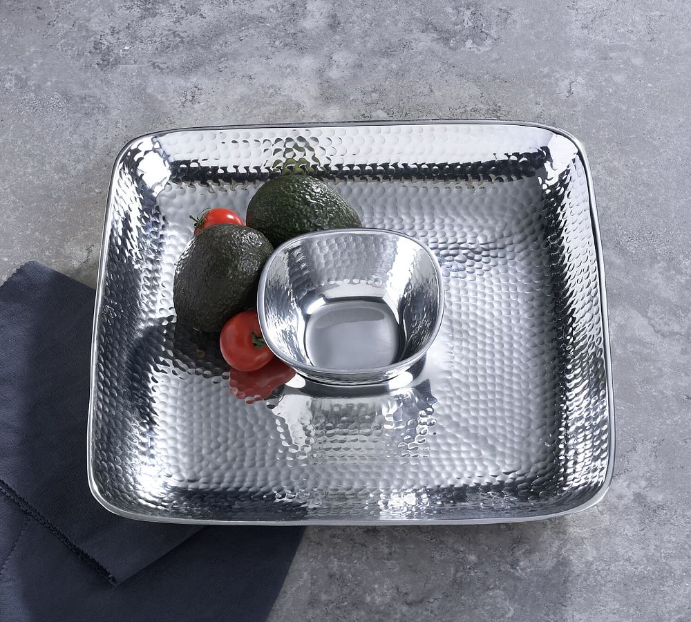 Hammered Handcrafted Metal Chip and Dip Serving Tray