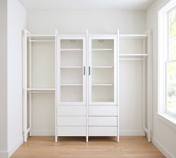 Essential Walk-In&#160;Closet by Hold Everything,&#160;8' Hanging System with&#160;Double Glass Cabinet &amp; Drawers&#8203;