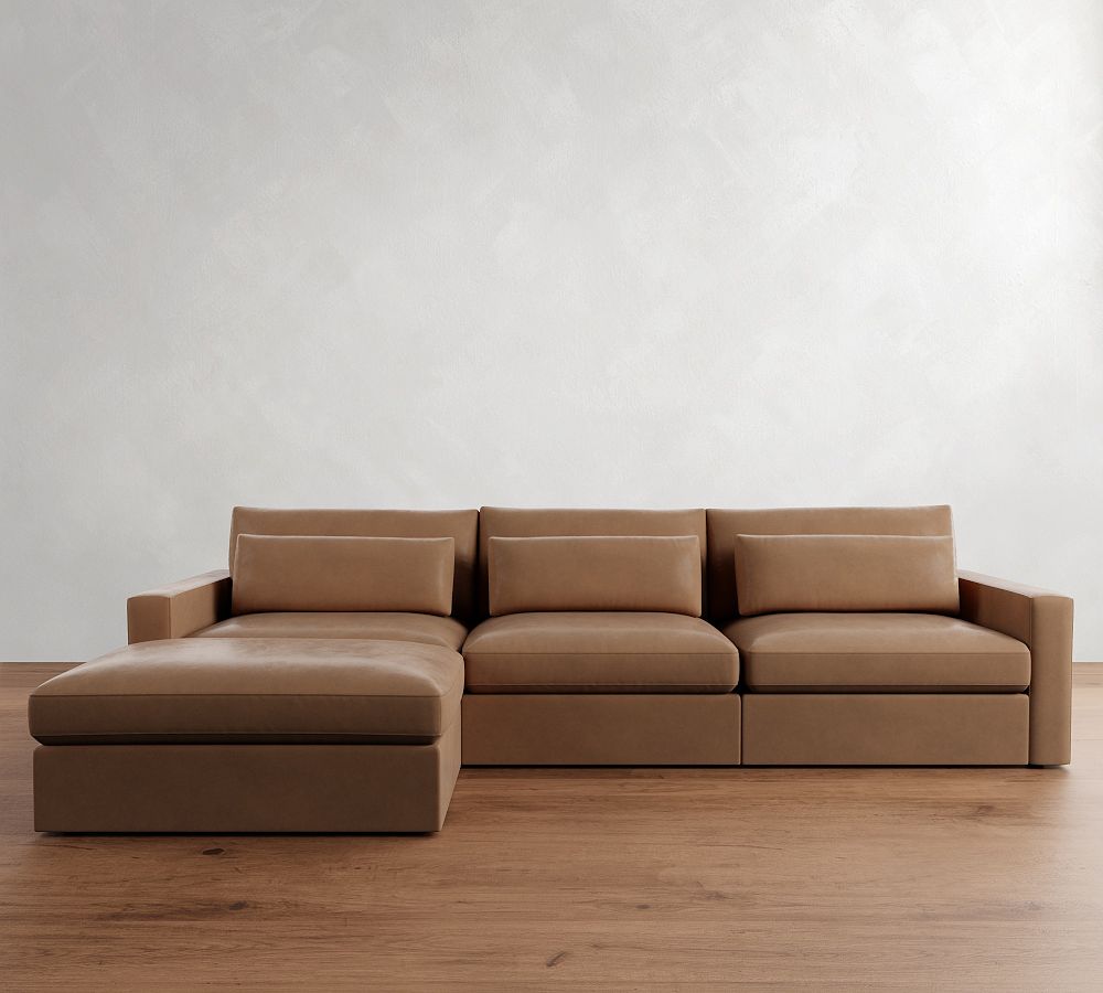 Westwood Square Arm Deep Seat Leather Modular Chaise Sectional (142&quot;)