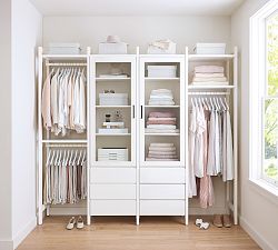 Essential Walk-In&#160;Closet by Hold Everything,&#160;8' Hanging System with&#160;Double Glass Cabinet &amp; Drawers&#8203;