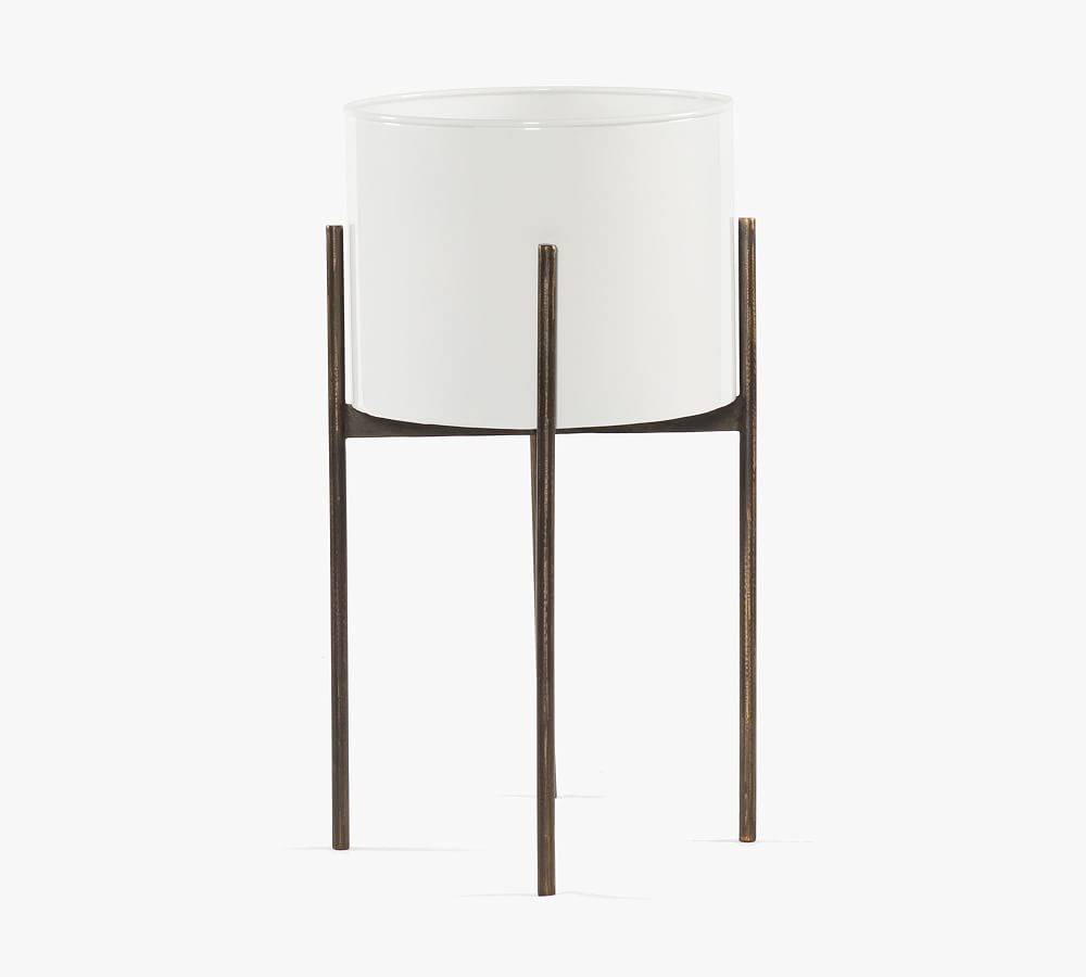 Isa Modern Planters With Stand - White/Brass