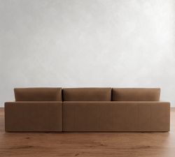Westwood Square Arm Deep Seat Leather Chaise Sectional (130&quot; - 148&quot;)