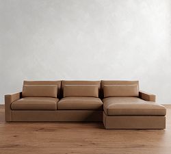 Westwood Square Arm Deep Seat Leather Chaise Sectional (130&quot; - 148&quot;)