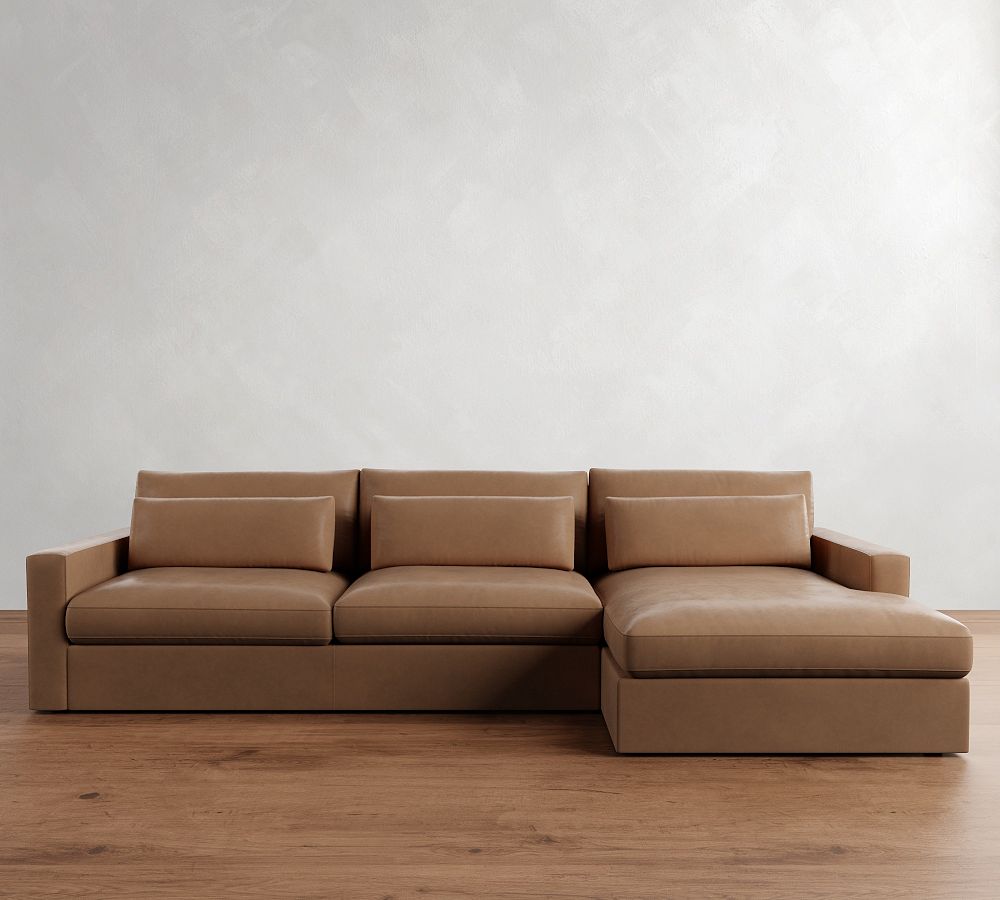 Westwood Square Arm Deep Seat Leather Chaise Sectional (130&quot; - 148&quot;)