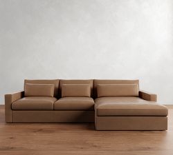 Westwood Square Arm Deep Seat Leather Chaise Sectional (130&quot; - 148&quot;)