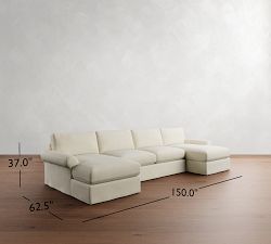 PB Comfort Modern Roll Arm Slipcovered Double Chaise Sectional (135&quot;-170&quot;)