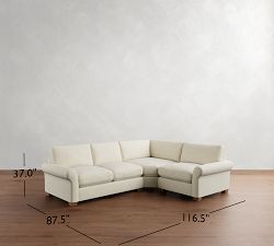PB Comfort Modern Roll Arm 3-Piece Wedge Sectional (115&quot;)
