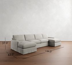 PB Comfort Modern Square Arm Slipcovered Double Chaise Sectional (129&amp;quot-164&quot;)