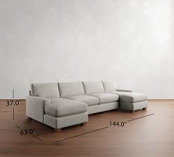 PB Comfort Modern Square Arm Double Chaise Sectional (129&amp;quot-164&quot;)