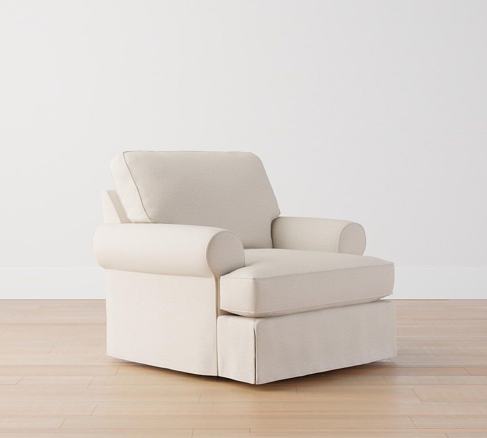 Buchanan Roll Arm Slipcovered Swivel Chair