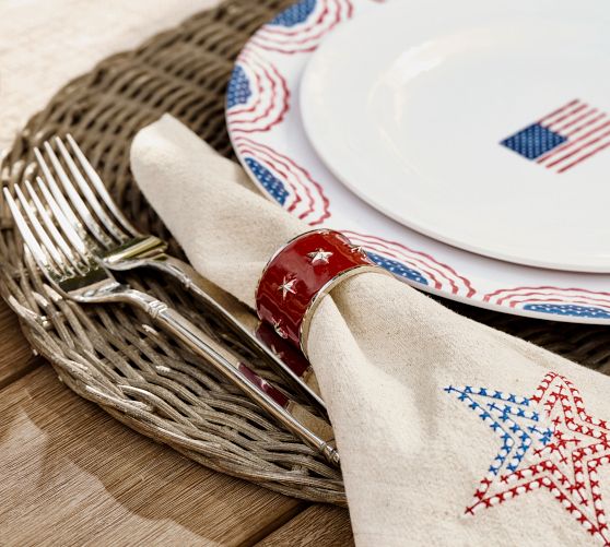 Americana Star Enamel Napkin Rings - Mixed Set of 4