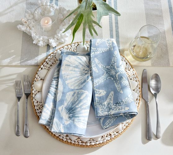 Shell & Starfish Organic Cotton Napkins - Mixed Set of 4