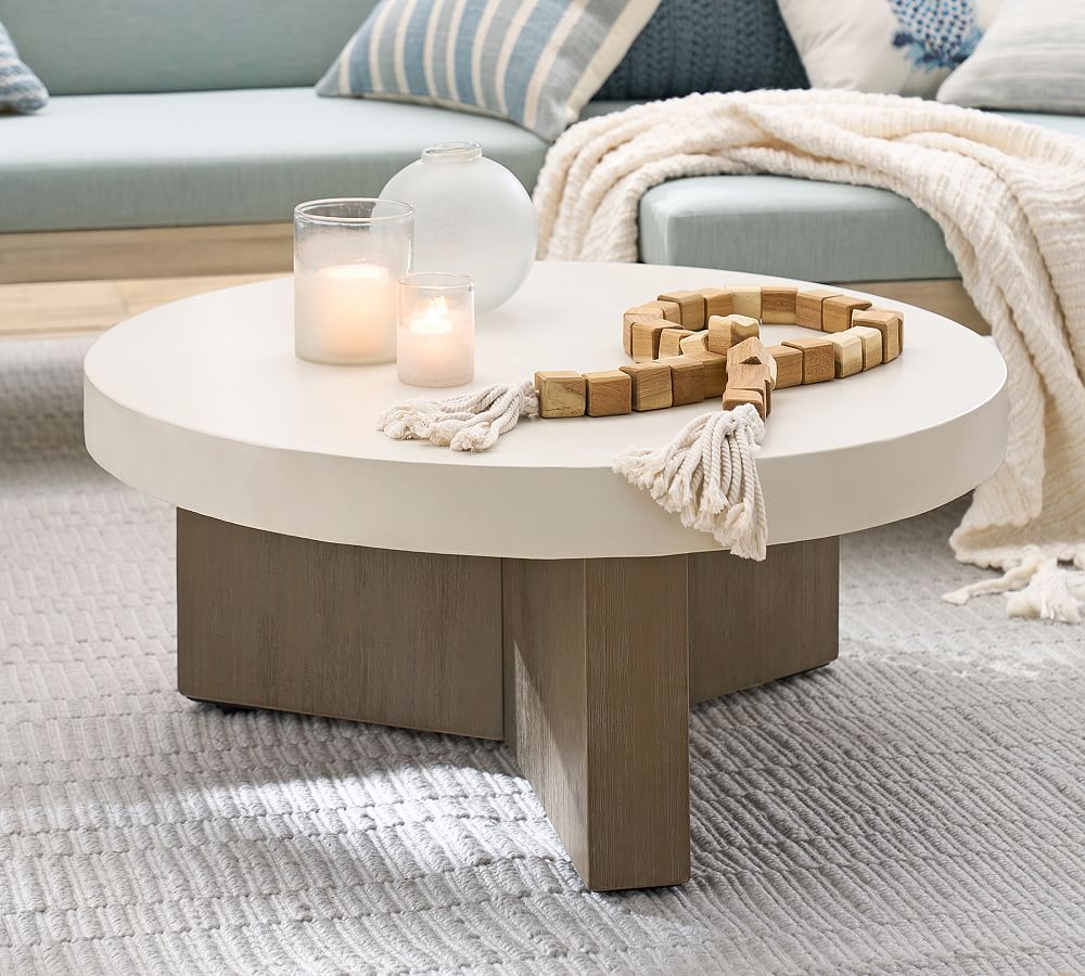 Pomona Concrete &amp; Acacia Round Outdoor Coffee Table (38&quot;)