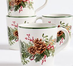 Holly Berry Stoneware Mugs - Set of 4