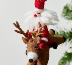 Felt Santa On Reindeer Ornament