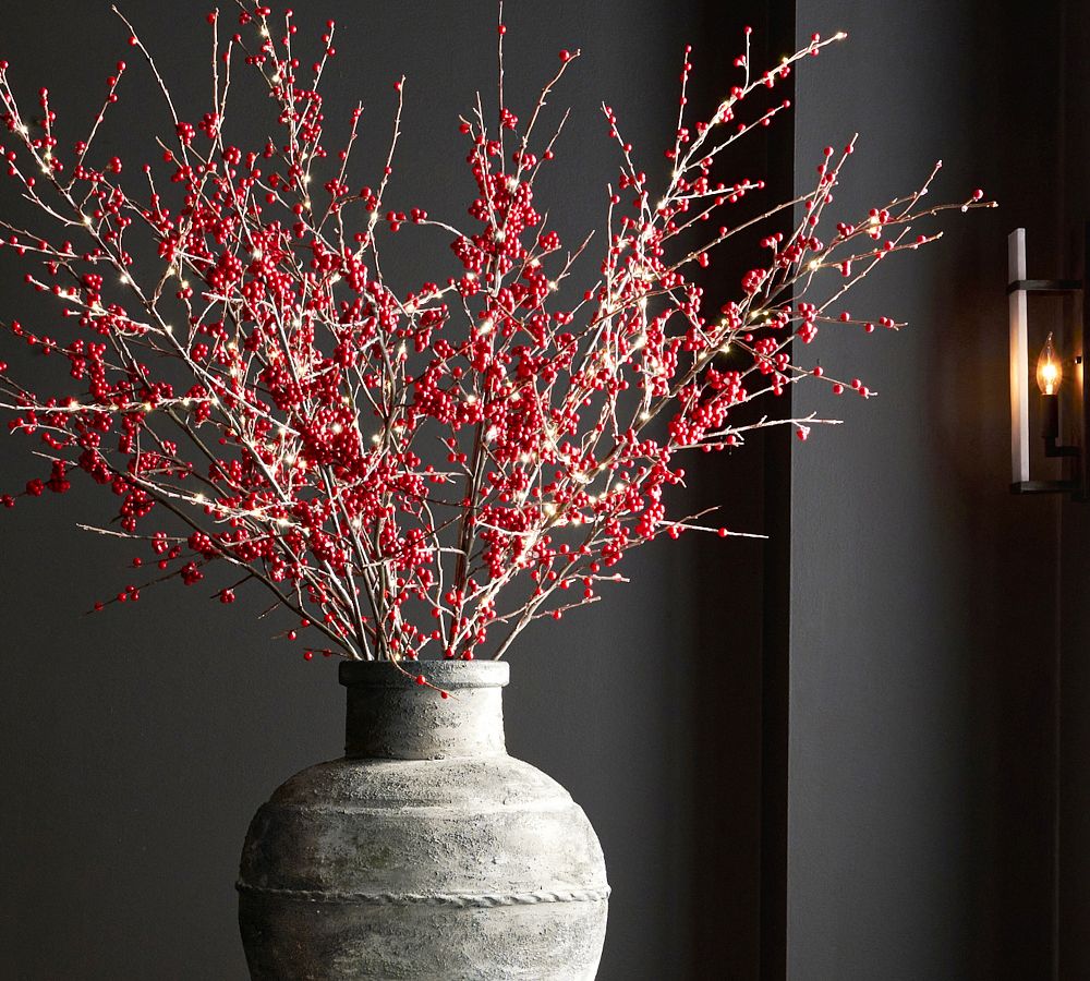 Lit Faux Red Berry Branch