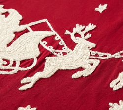 Sleigh Bell Crewel Embroidered Cotton Table Runner