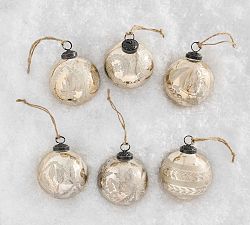 Silver Etched Ornament Box Set of 6