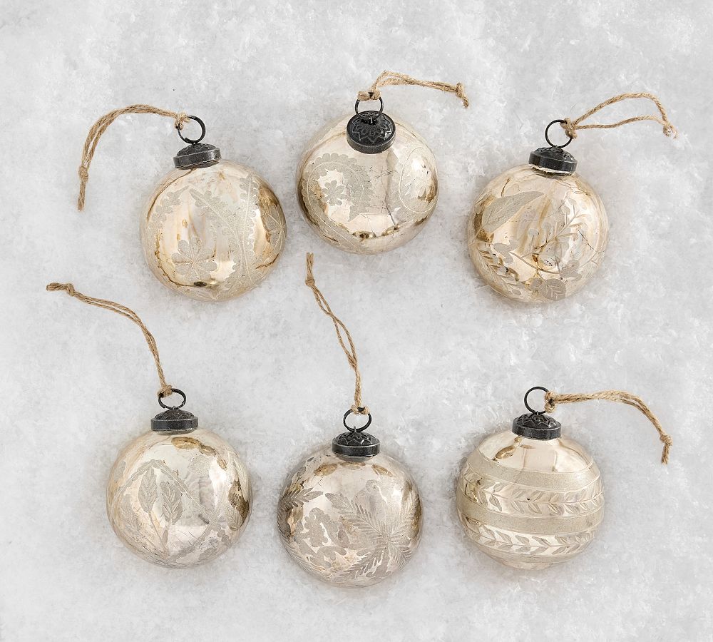 Silver Etched Ornament Box Set of 6