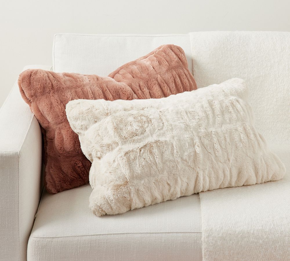 Faux Fur Ruched Lumbar Pillow