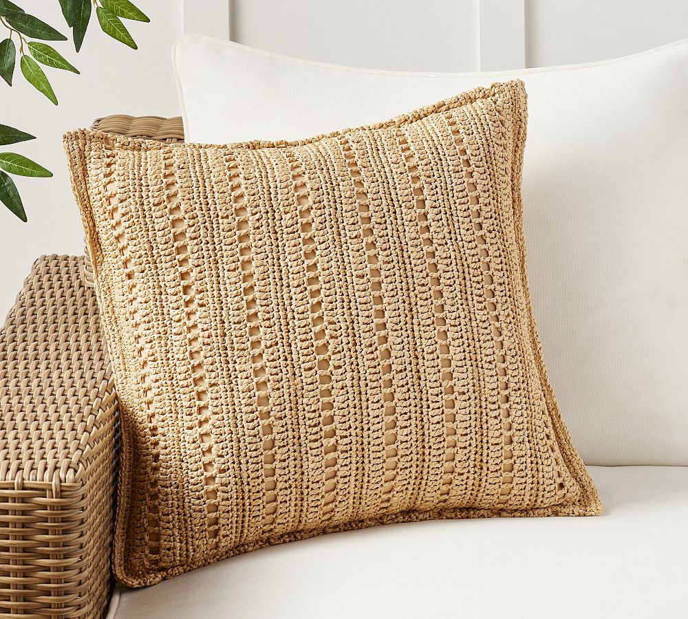 Hand-Crochet Faux Natural Fiber Outdoor Pillow