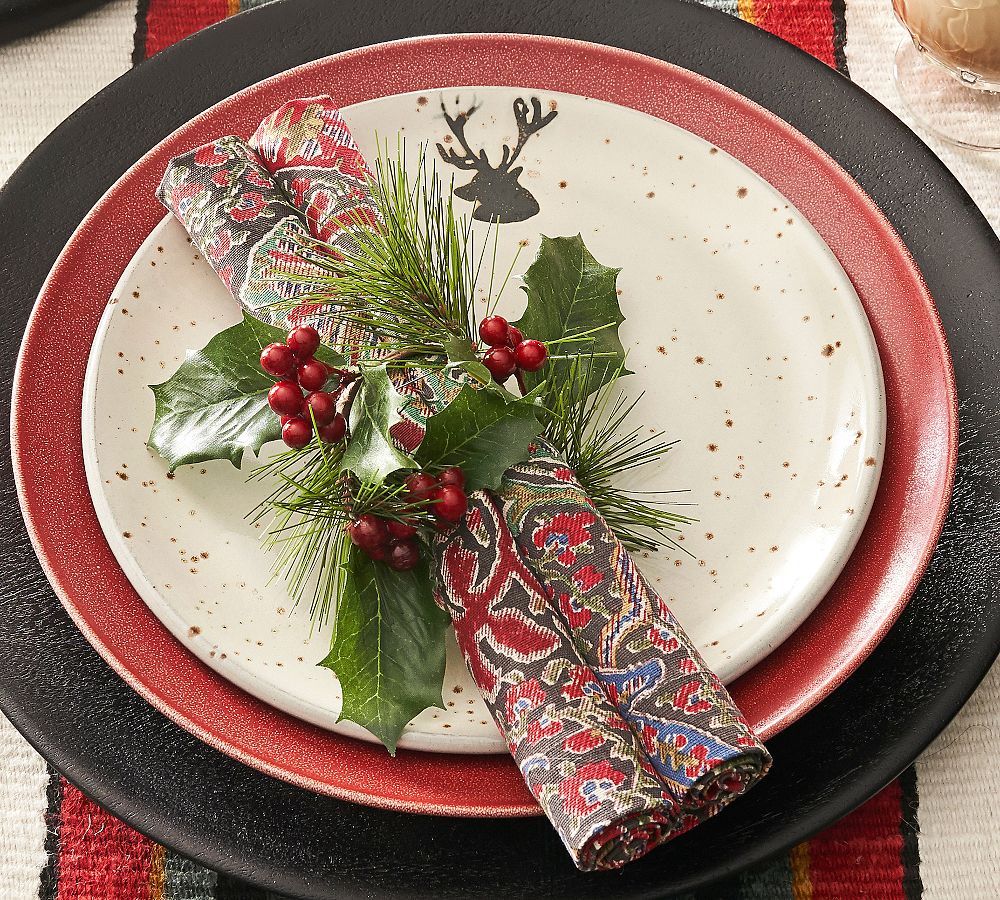 Botanical Evergreen Handcrafted Napkin Rings - Set of 4