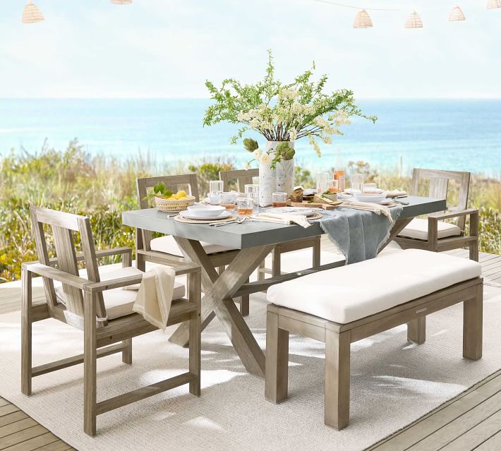 Indio Concrete Eucalyptus X Base Outdoor Dining Table 72 Pottery Barn