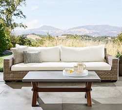 Abbott Concrete &amp; Acacia Rectangular Outdoor Coffee Table (50&quot;-62&quot;)