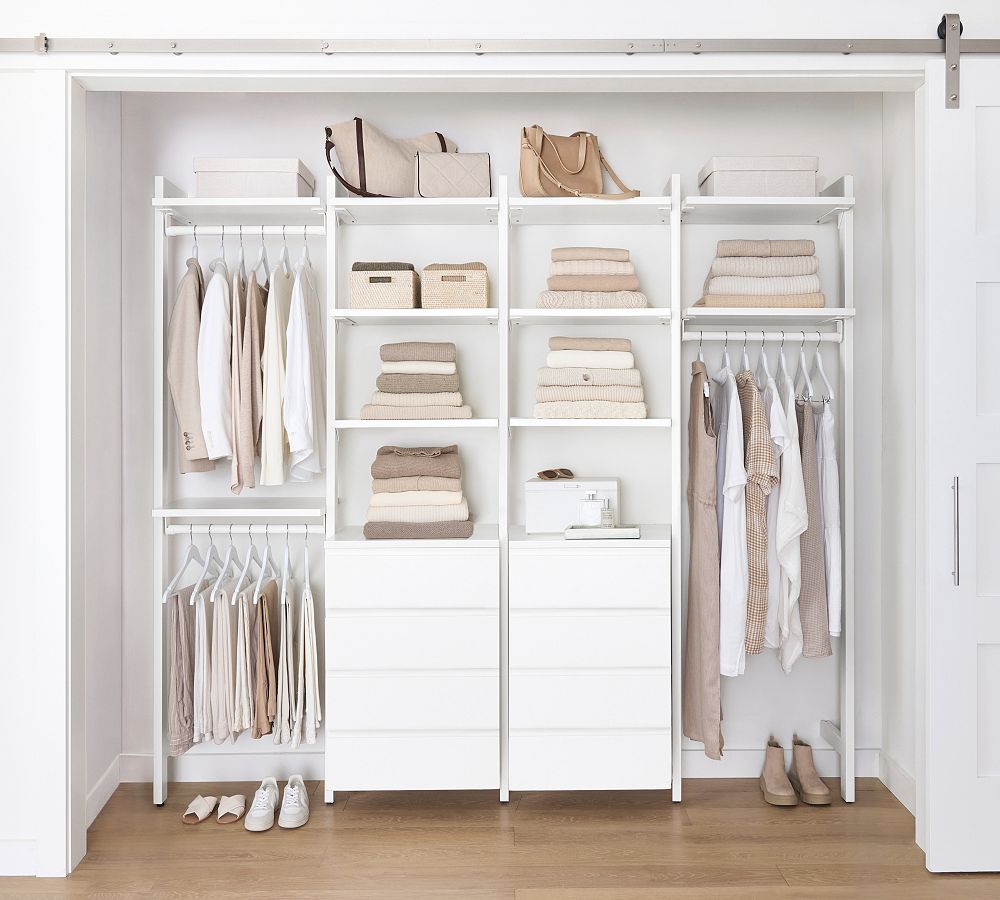 Essential&#160;Reach-In&#160;Closet by Hold Everything,&#160;8' Hanging System with&#160;4 Drawers&#8203;