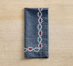 Denim Embroidered Cotton Napkins - Set of 4