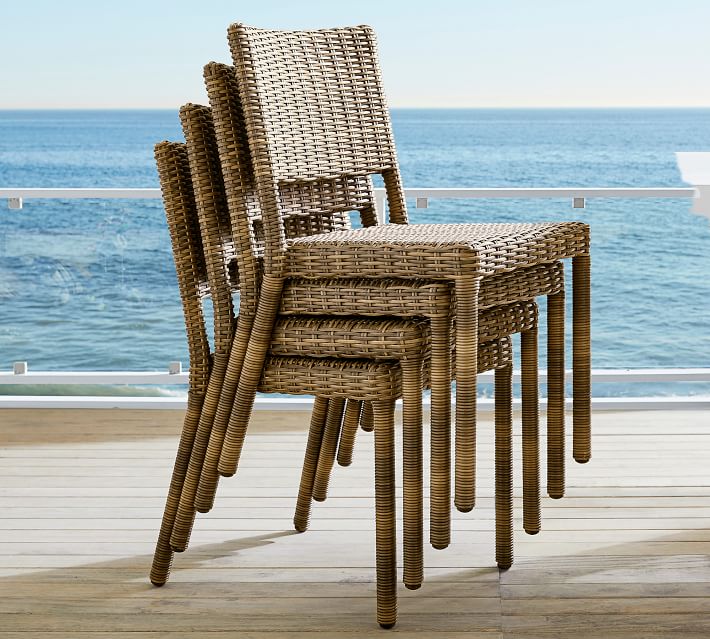 Torrey Wicker Stackable Outdoor Dining Chair Pottery Barn
