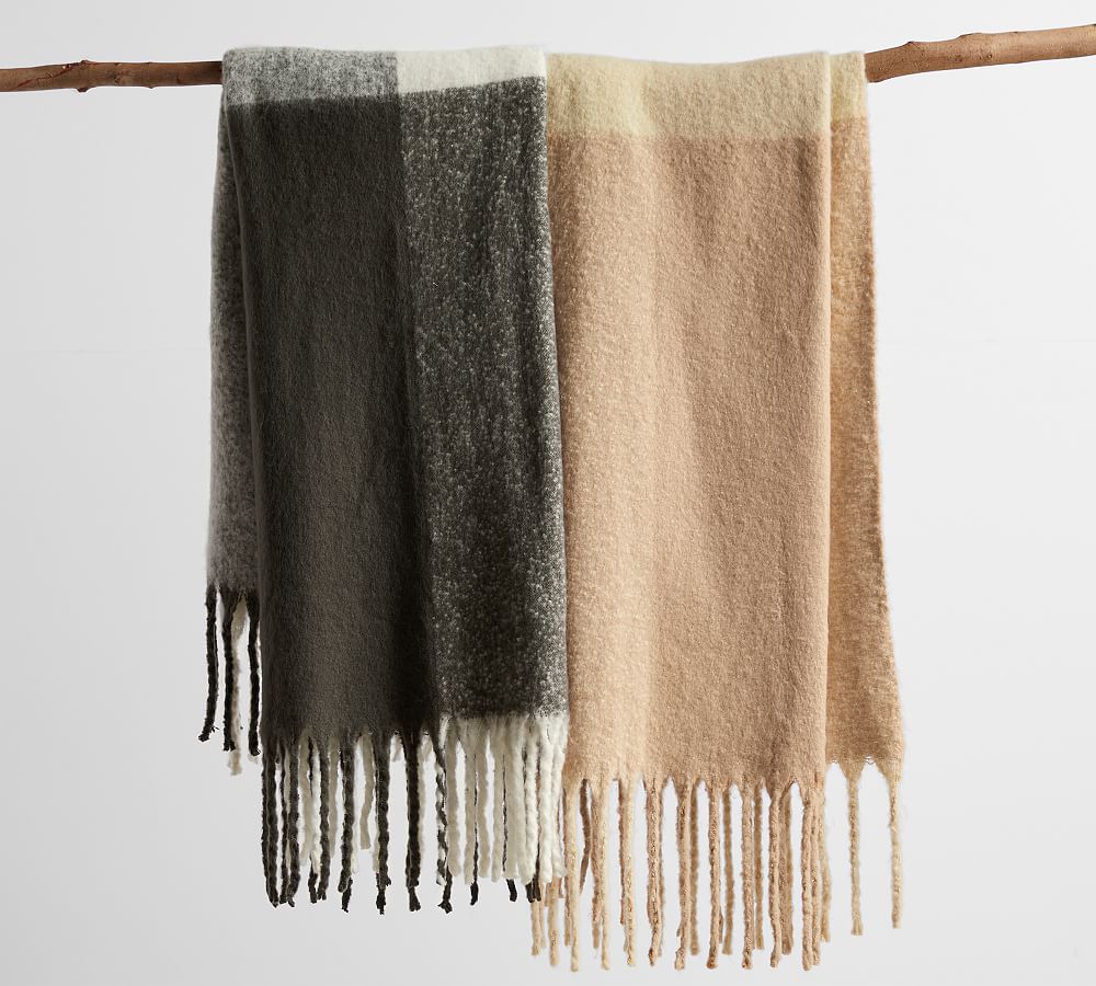 Color Blocked Faux Mohair Throw