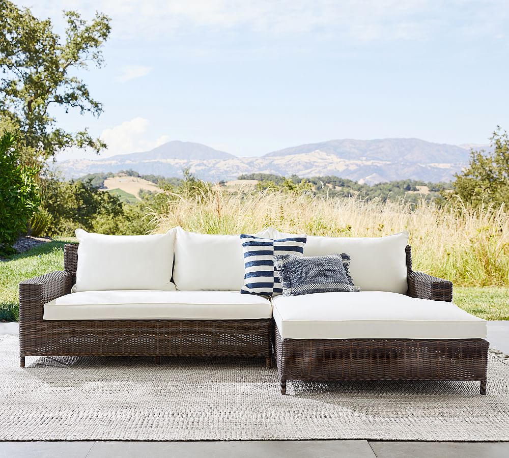 Torrey Wicker 2-Piece Square Arm Double Chaise Loveseat Outdoor Sectional (112&quot;)