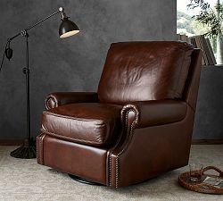 James Roll Arm Leather Swivel Chair