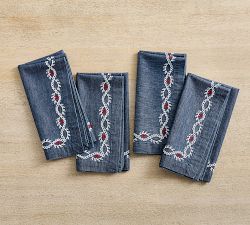 Denim Embroidered Cotton Napkins - Set of 4