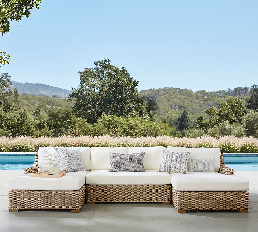 Huntington Wicker 3-Piece Double Chaise Slope Arm Outdoor Sectional