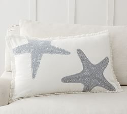 Double Starfish Embroidered Lumbar Pillow Cover
