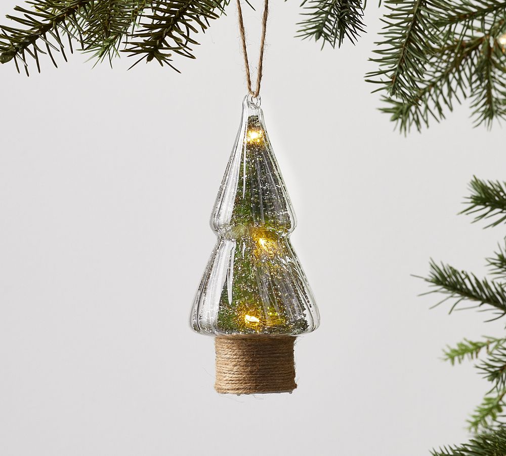 Light Up Christmas Tree Glass Cloche Ornament