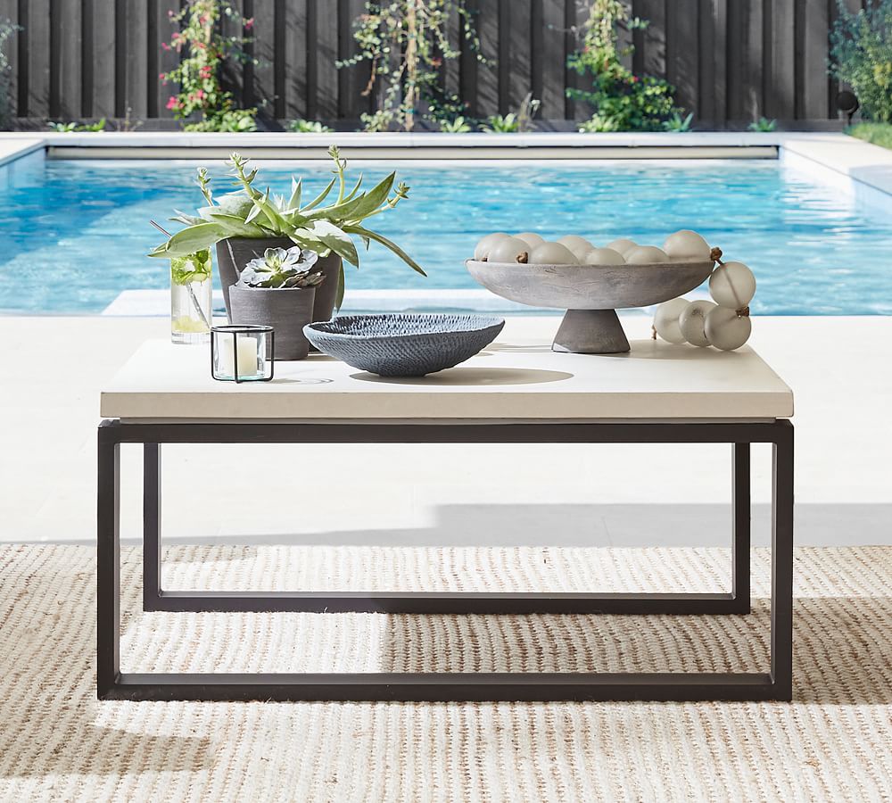 Malibu Metal &amp; Concrete Rectangular Outdoor Coffee Table (40&quot;)