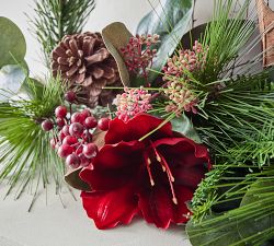 Faux Amaryllis &amp; Pinecones Wreath &amp; Garland