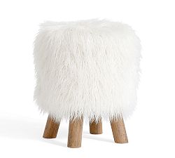 Mongolian Faux Fur Stool, Ivory