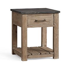 Parker 22" Bluestone Top Reclaimed Wood Side Table, Weathered White