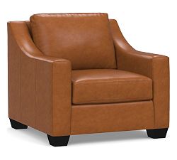 York Slope Arm Leather Armchair, Polyester Wrapped Cushions, Signature Maple