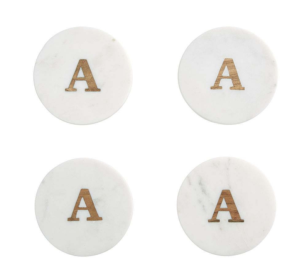 Alphabet Marble/Wood Coasters - Set of 4