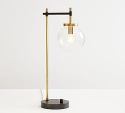 Camryn Glass Globe USB Table Lamp, Bronze & Antique Brass