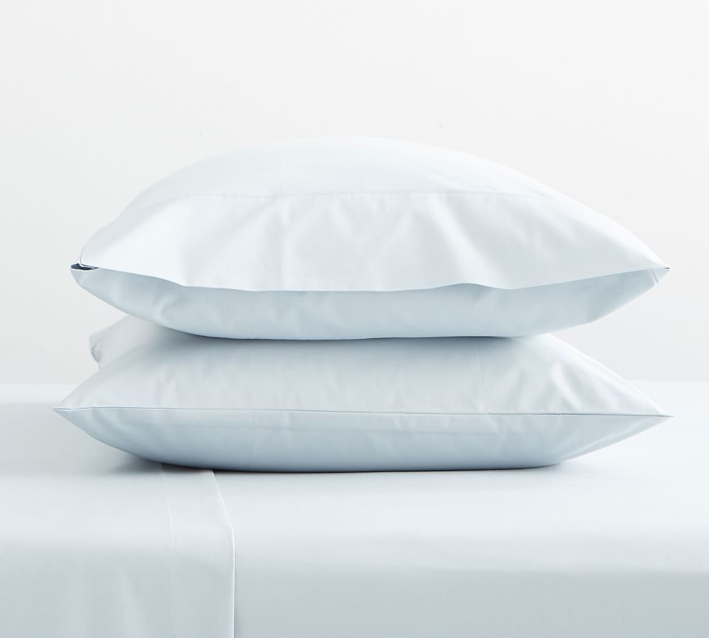 400-Thread-Count Organic Percale Pillowcases - Set of 2, King, Pearl Blue