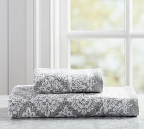 Organic Jacquard Hand Towel, Grey Alva
